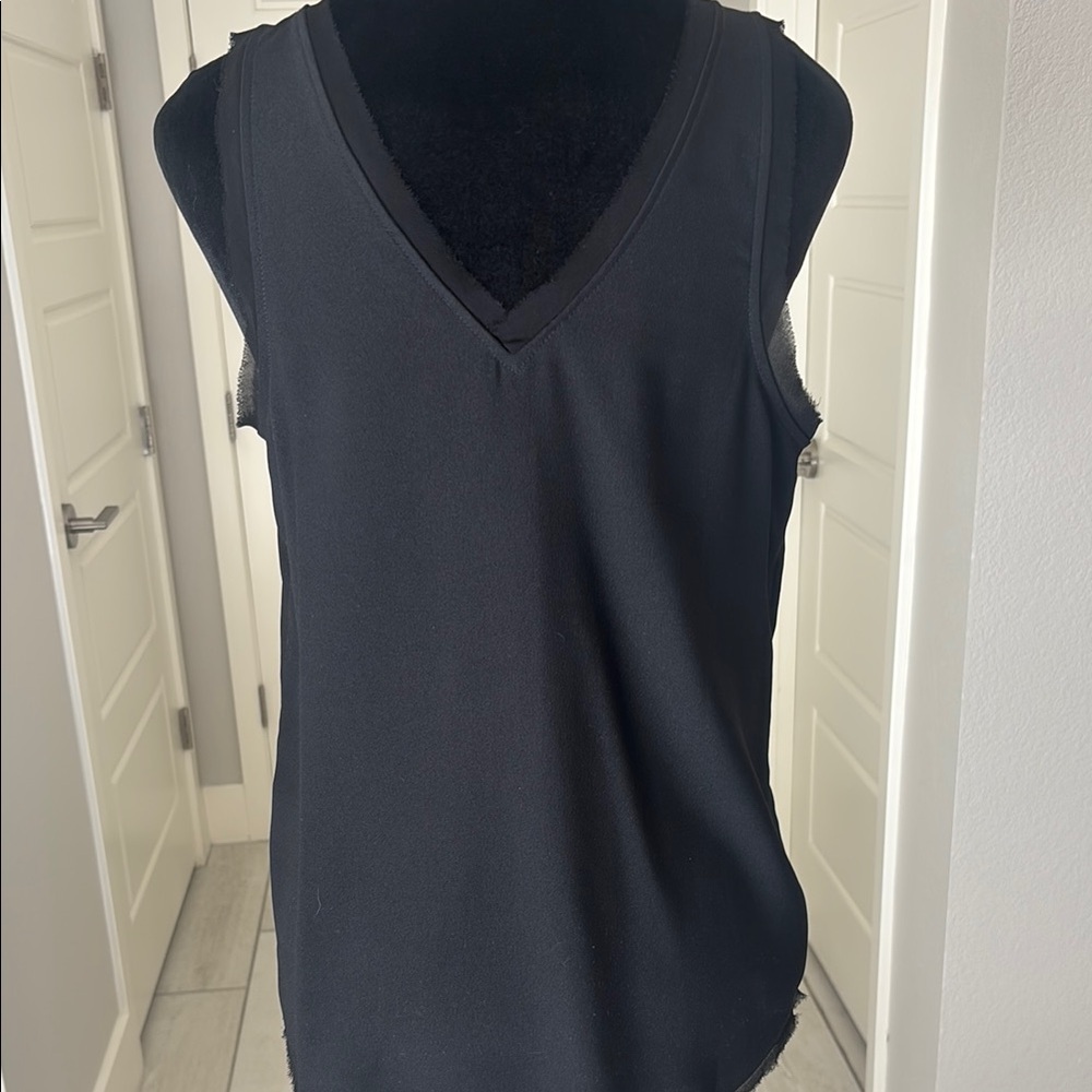 Halogen Raw Edge Black Tank Top with V-Neckline Front & Back Size S - Picture 8 of 11
